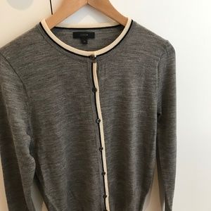 JCrew gray cardigan with black & white piping
